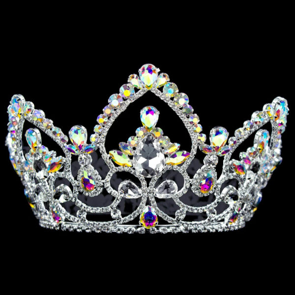 Iridescent Teardrop AB Arch 4" Rhinestone Silver Full Crown