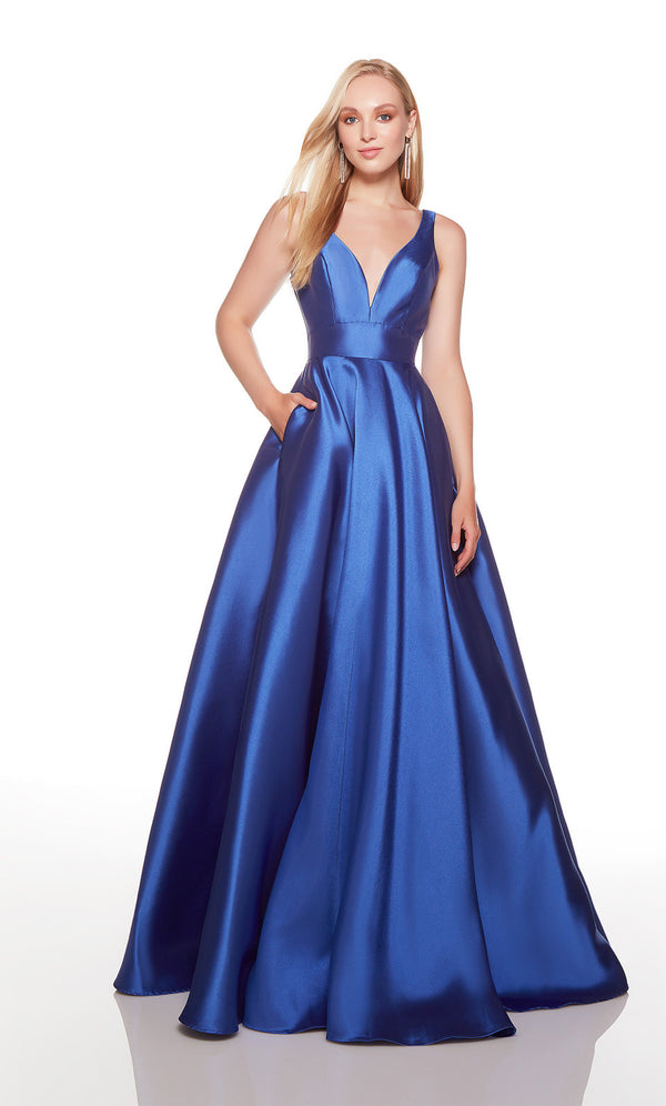 ALYCE PARIS 1757 Elegant Mikado A-Line Dress with Pockets - Royal Blue or Pine Green