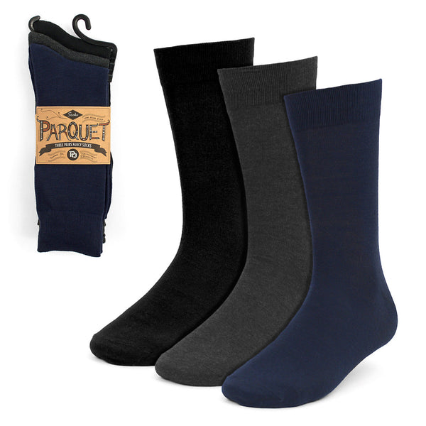 Men's 3 Pack Fancy Crew Socks - Black, Navy & Charcoal Grey
