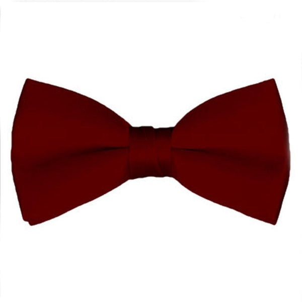 New Solid Satin Pretied Bow Ties - Burgundy Wine