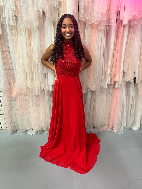 ALYCE Paris 60160 Red Halter Chiffon Dress - Size 0