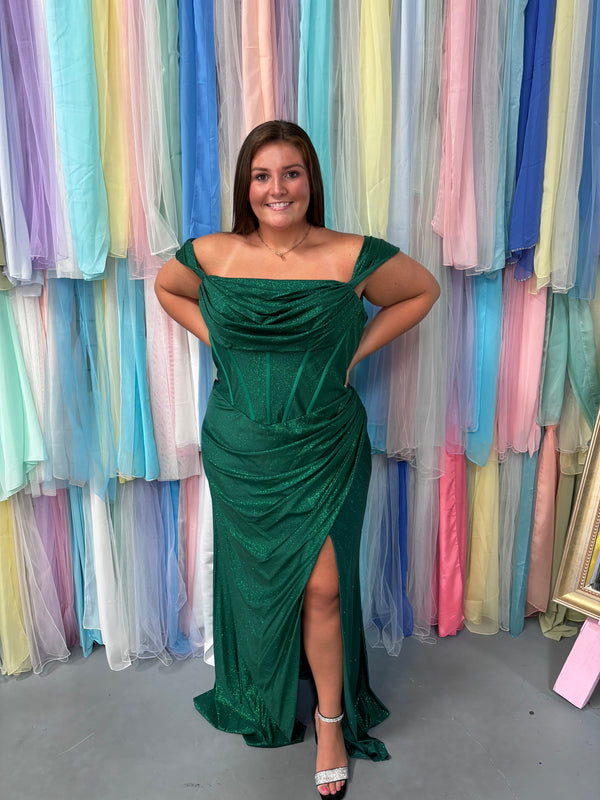 ATHENA Prom 8014 Royal Blue Corset Off the Shoulder Dress with Slit