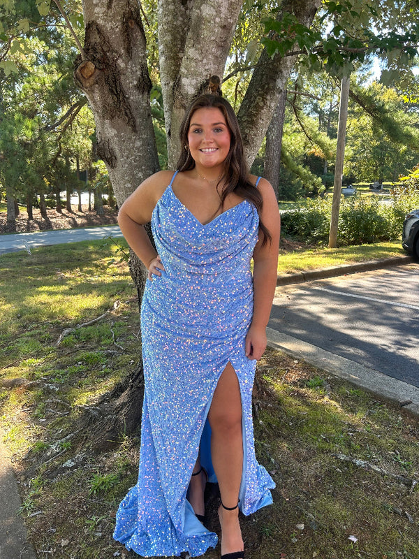 Athena Prom 8855 Fitted Sequin Dress with Cowl Neckline - Mint, Hot Pink or Pastel Blue