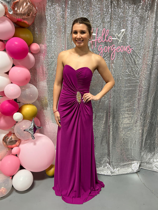 Alyce Paris 35493 Magenta Strapless Jersey Dress with Slit - Size 8