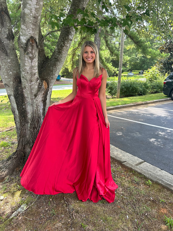 ALYCE Paris 1758 Satin Sweetheart Dress with Slit - Red or Deep Water