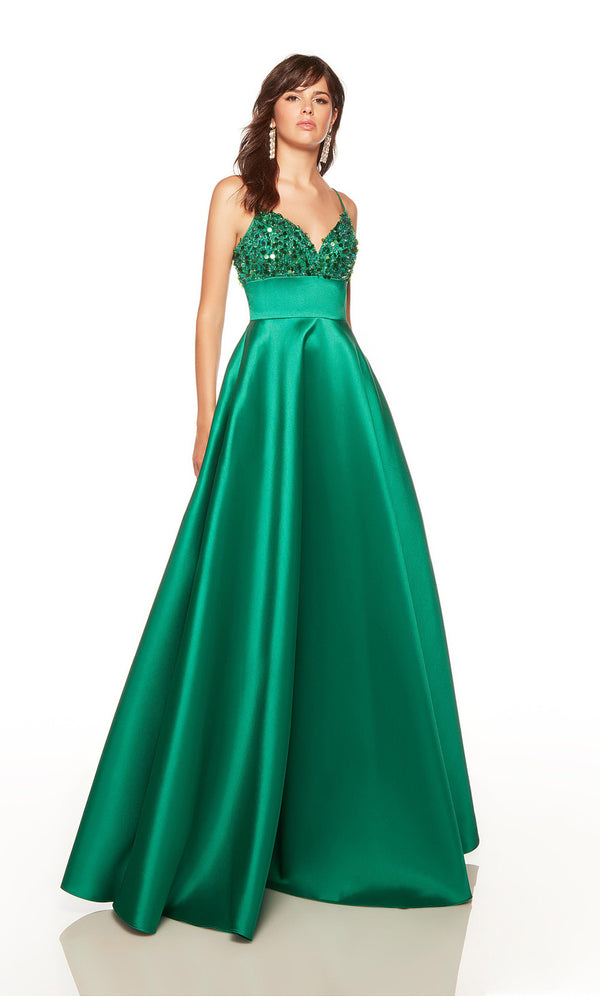 ALYCE Paris 1763 Pine Green Beaded Mikado Sweetheart A-Line Dress