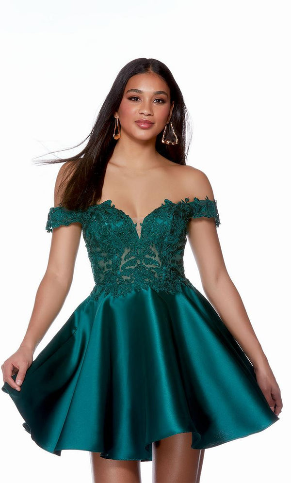 ALYCE Paris 3141 Black Sweetheart Off the Shoulder A-Line Cocktail Dress - Size 00