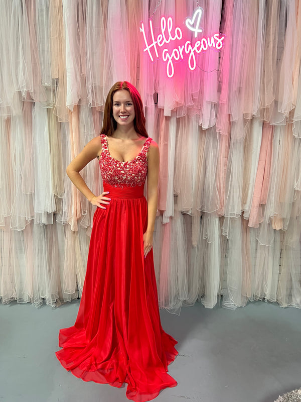 ALYCE Paris 35689 Watermelon Scoop Neck Chiffon A-Line Dress - Size 2