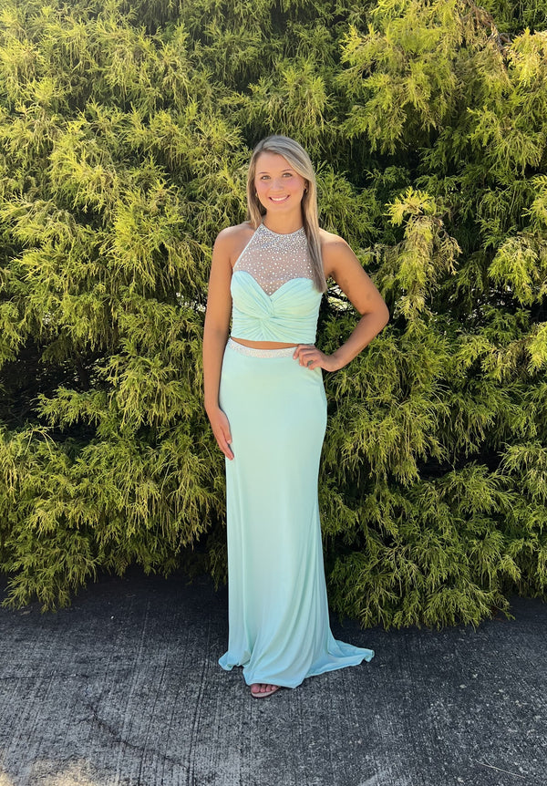 *FINAL SALE* Alyce Paris 35795 Aqua 2 Piece Fitted Dress - Size 6