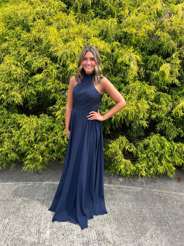 ALYCE Paris 60160 Navy Blue Halter Chiffon Dress