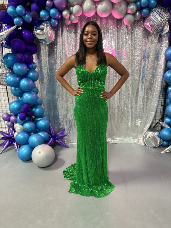 ALYCE Paris 61380 Kelly Green Sequin Sheath Dress - Size 8