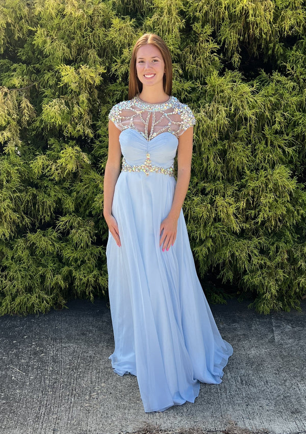 ALYCE Paris 6414 Ice Blue Beaded Illusion Neckline Chiffon Prom Dress