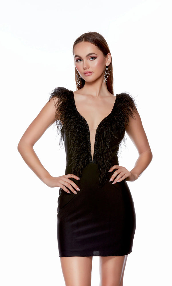 ALYCE Paris 4725 Red Cocktail Dress with Feather Detail - Size 0