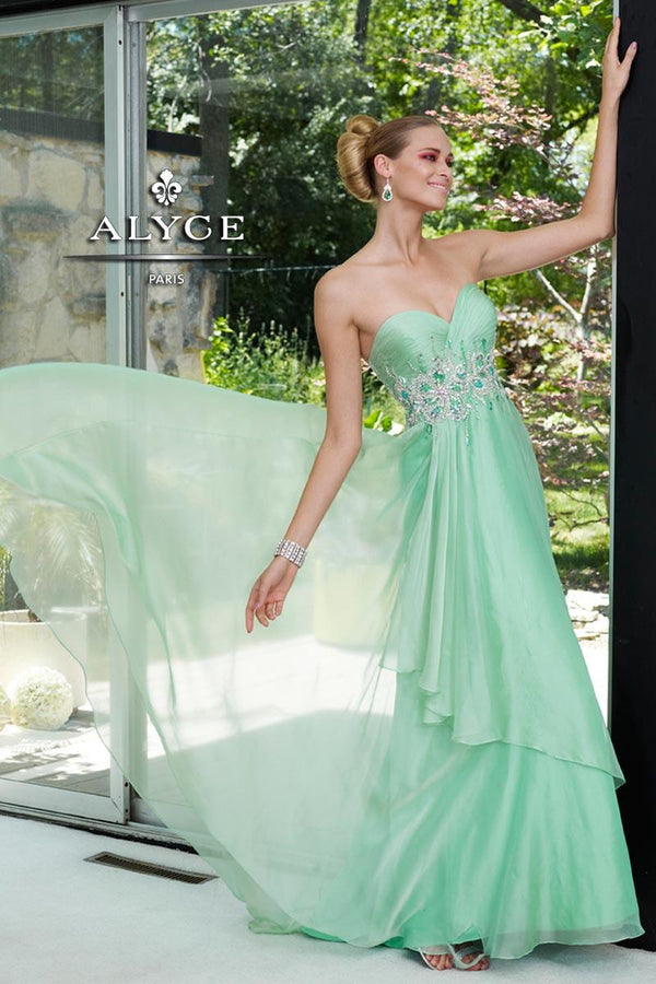 ALYCE Paris 6084 Mint Green Flowy Layered Chiffon Dress - Size 6