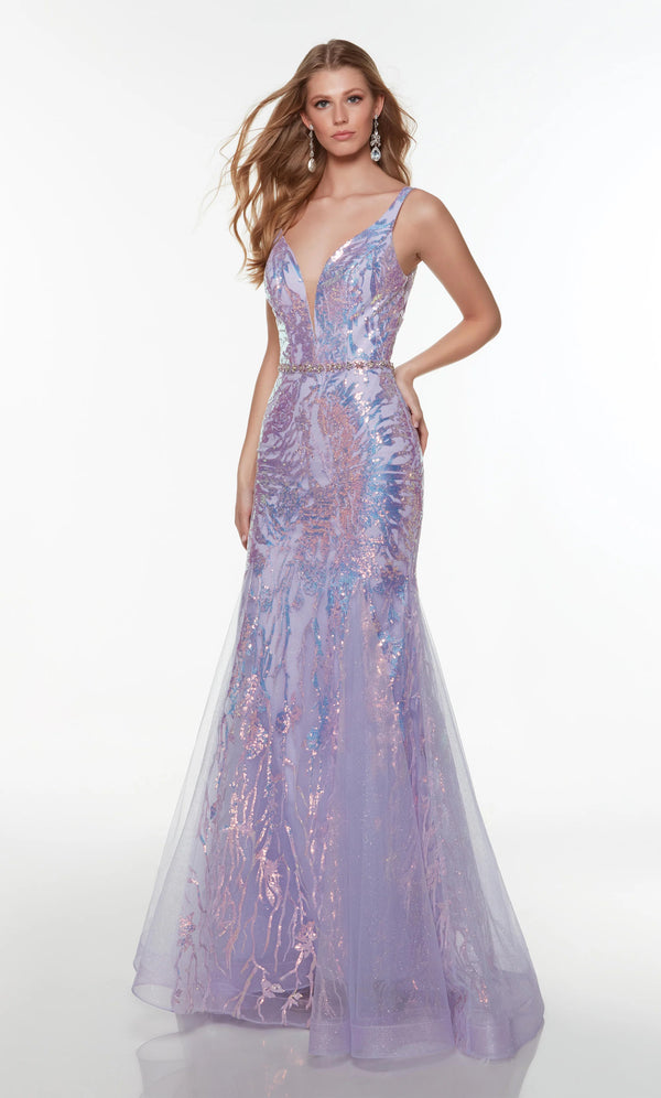 ALYCE PARIS 61241 Light Orchid Sequin and Tulle Fit-n-Flare Dress - Size 2