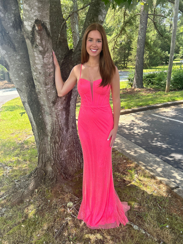 Blush Prom 12159 Barbie Pink Plunging Corset Bodice Sheath Dress