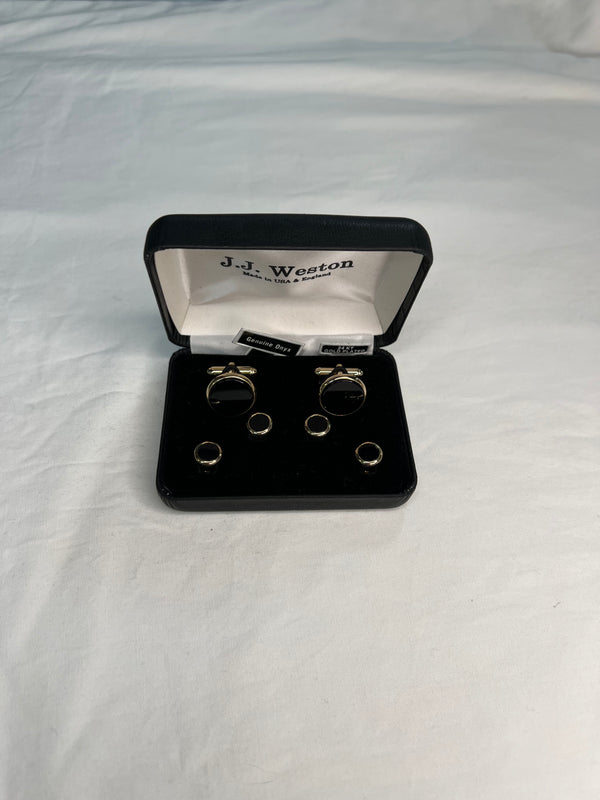 Black/Gold Round Stud &Cufflink