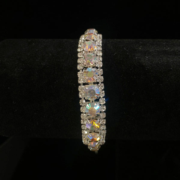 Iridescent AB Crystal Rhinestone Silver Bracelet