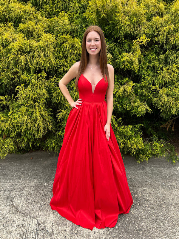 ENVIOUS Couture 1753 Red V-Neck Taffeta Ballgown - Size 10