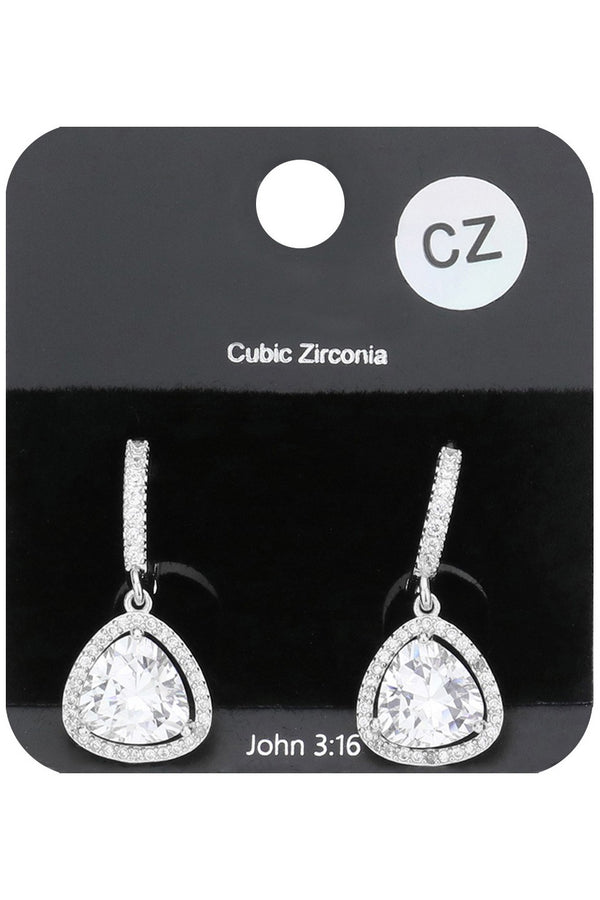 Cubic Zirconia Stone Triangle Huggie Earrings - Gold or Silver