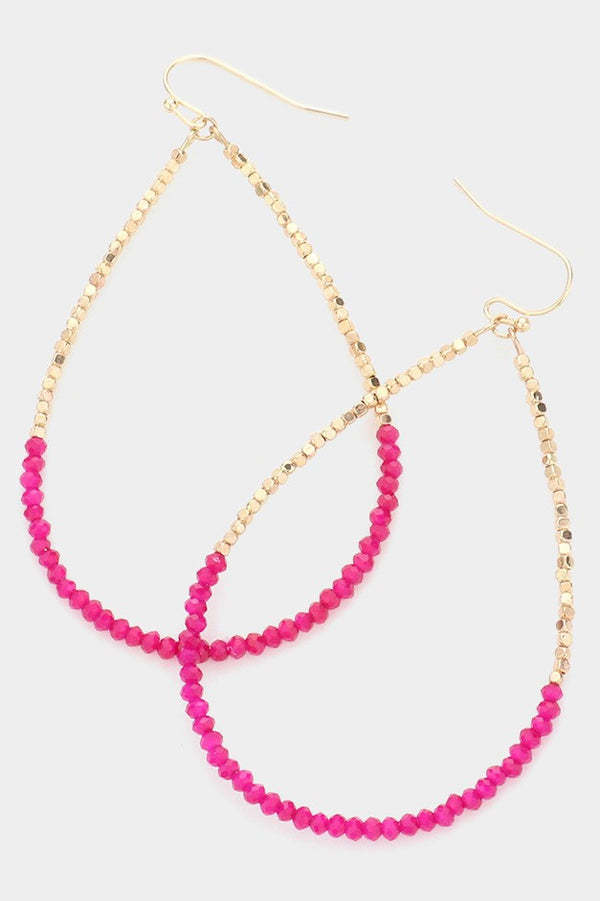 Beaded Open Teardrop Earrings - Light Blue or Fuchsia Pink