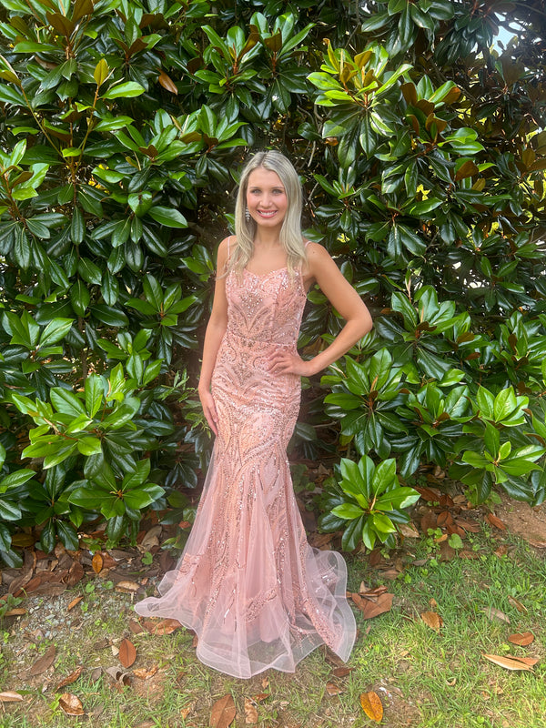 FLAIR Prom 24727 Rosewood Beaded Fit-n-Flare Dress