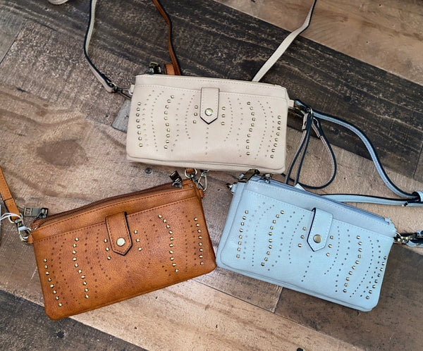Ayra Studded Wallet Clutch Crossbody - Beige or Light Blue