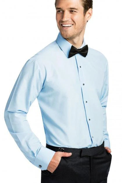 New Blue Fitted Non-Pleated Spread Collar Laydown Shirt