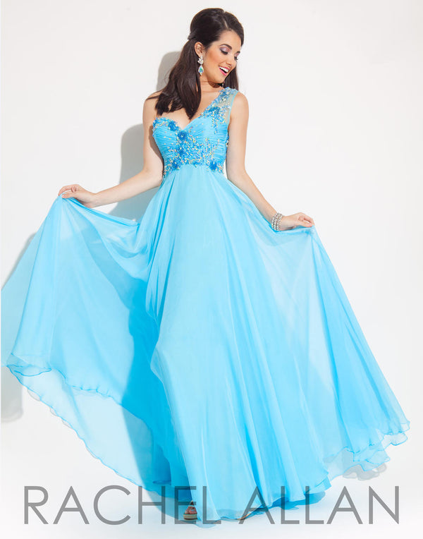 *FINAL SALE* Rachel Allan 2854 Sky Blue One Shoulder Chiffon Dress