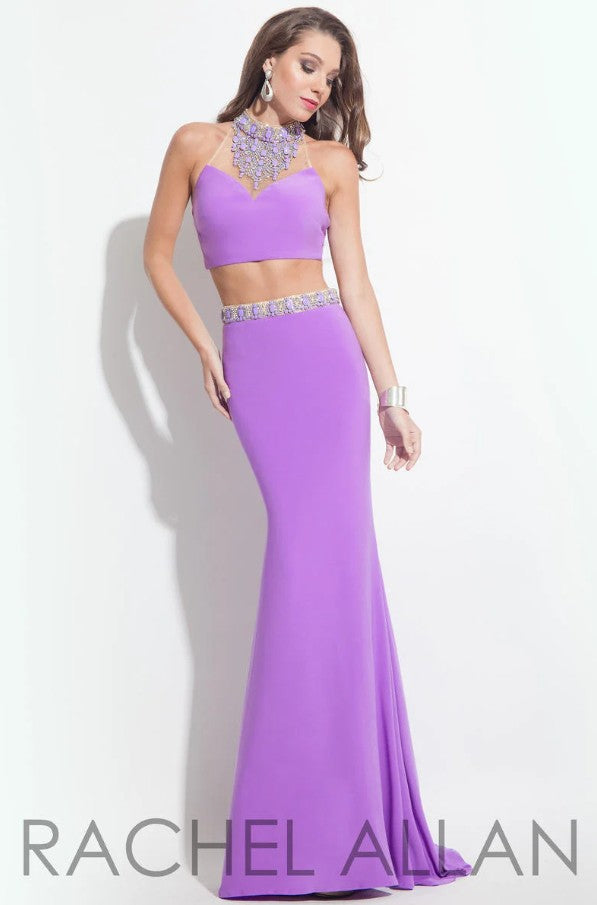 *FINAL SALE* Rachel Allan 2005 Lilac 2 Piece Halter Neckline Jersey Dress - Size 0