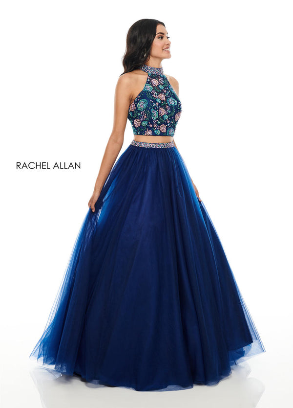 Rachel Allan 7066 Navy Multi 2 Piece Floral Ballgown - Size 12
