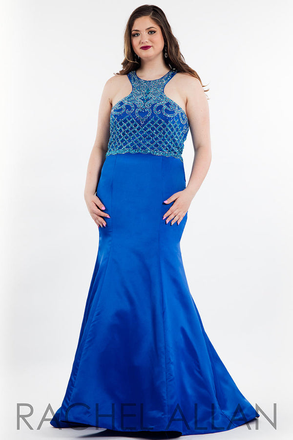 Rachel Allan 7834 Royal Beaded High Neck Satin Mermaid - Size 24