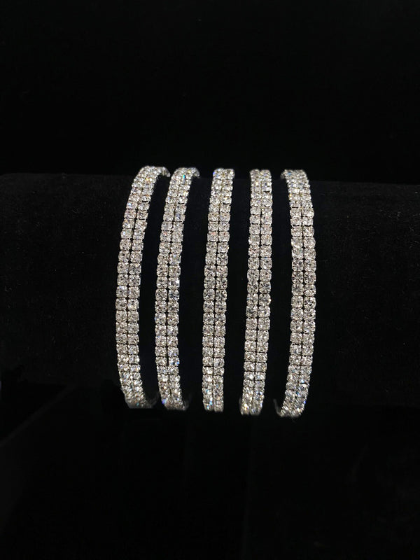 Crystal Rhinestone 5 Row Silver Cuff Bracelet