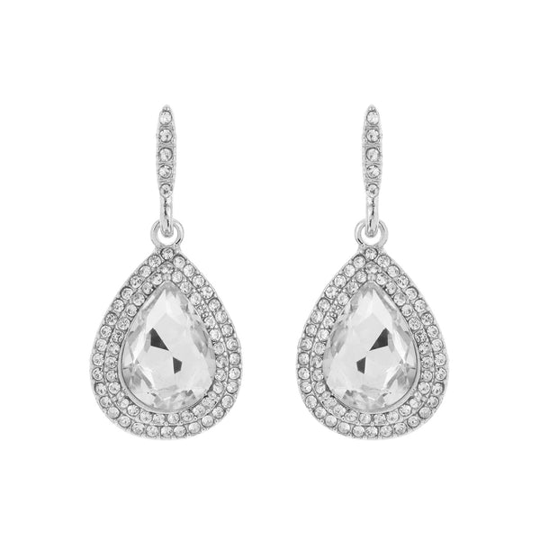 Rhinestone Teardrop Pear Halo Dangle Earrings