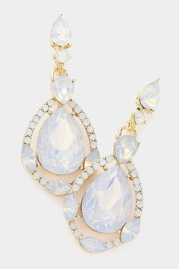 Crystal Rhinestone Teardrop Earrings - White Opal, Clear, Hematite, Montana Blue