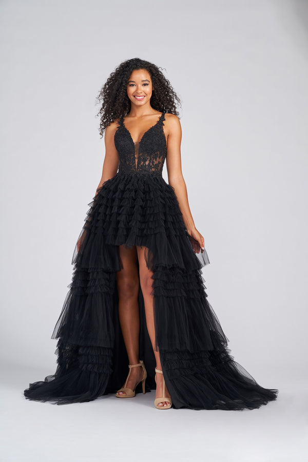 COLETTE 12281 Hi-Low Layered Tulle A-Line Dress - Black size 0 or Red size 8