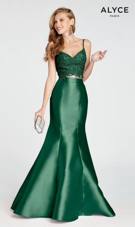 ALYCE Paris 1408 Emerald Green 2 Piece Lace Top Mermaid Dress