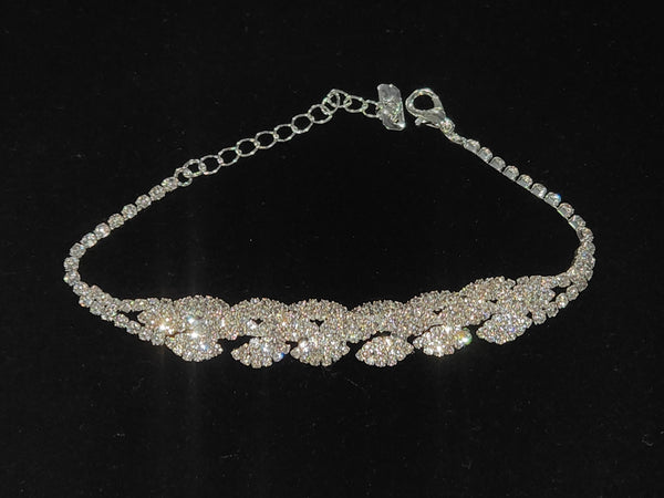 Rhinestone Pave Cluster Bracelet - Crystal Silver or Iridescent Silver