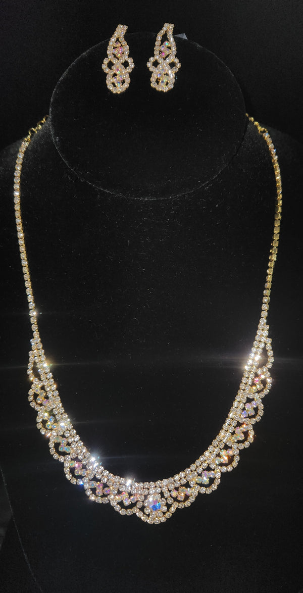 Floral Rhinestone Necklace and Earring Set