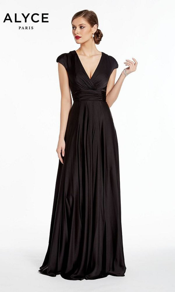 ALYCE Paris 27305 Black Cap Sleeve A-Line Evening Dress - Size 4