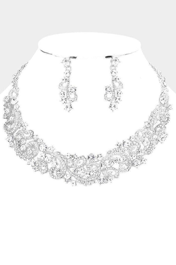 Iridescent Bubble Stone Embellished Silver Statement Necklace and Earring Set