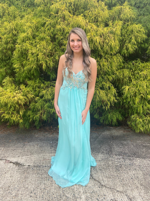 Alyce 6266 Aqua Sweetheart Chiffon A-Line Dress with Tie Back