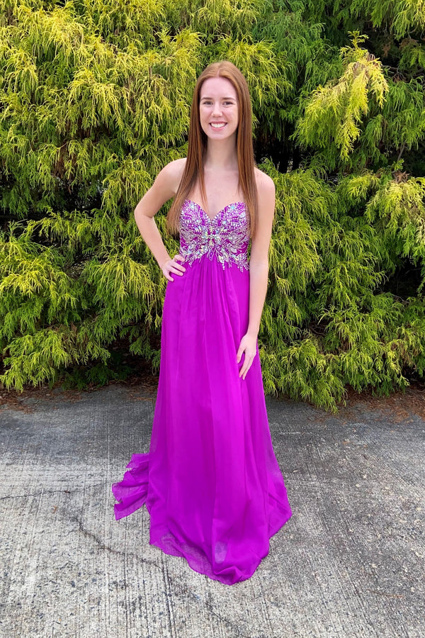 Alyce 6266 Bright Purple Sweetheart Chiffon A-Line Dress with Tie Back