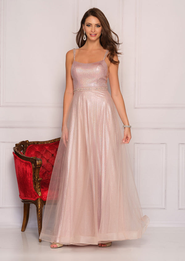 Dave & Johnny 10576 Soft Pink A-Line Dress with Tulle Overlay