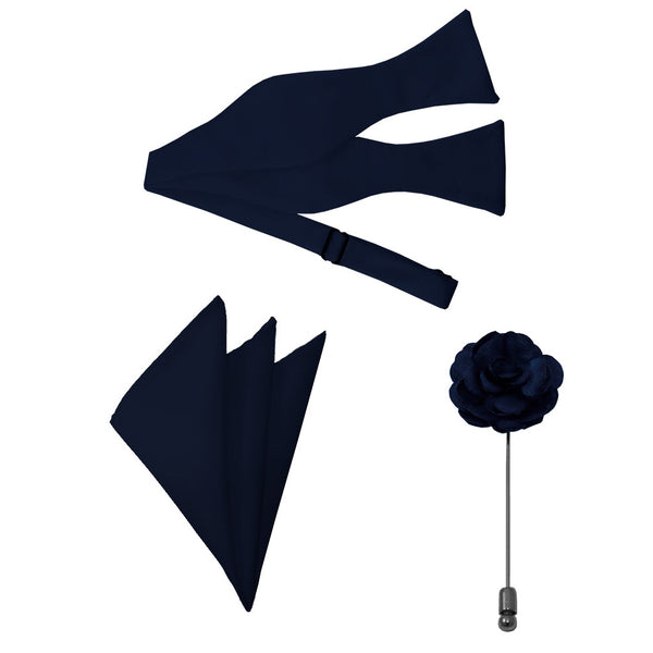 Navy Bow Tie, Pocket Square & Lapel Pin Set