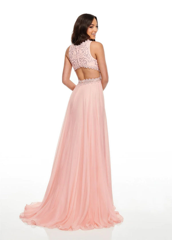Rachel Allan 7097 Blush Pink Flowy Chiffon Dress - Size 4