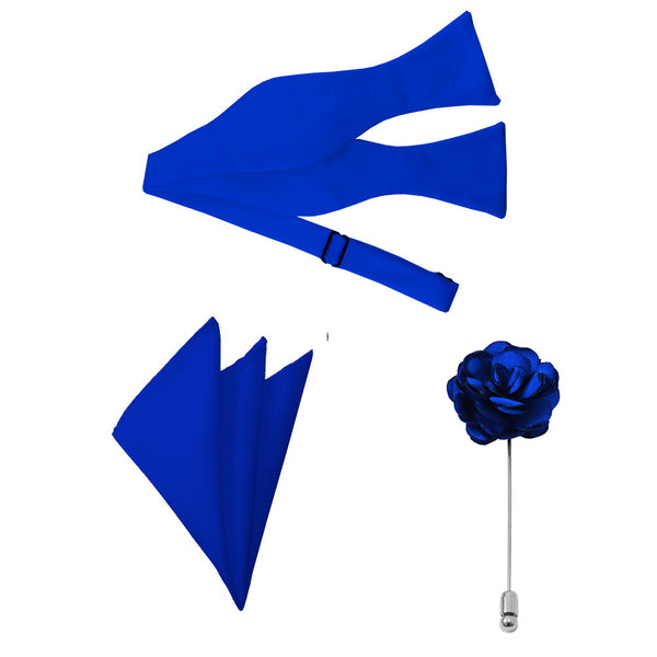 Royal Blue Bow Tie, Pocket Square & Lapel Pin Formal Accessory Set