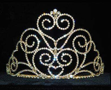 Victorian Heart Crystal Rhinestone 4" Gold Tiara