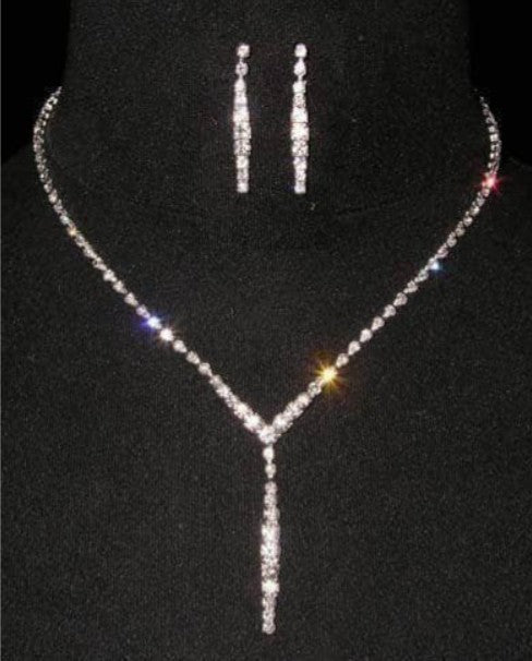Fine Graduated Line Drop Silver Necklace and Earring Set