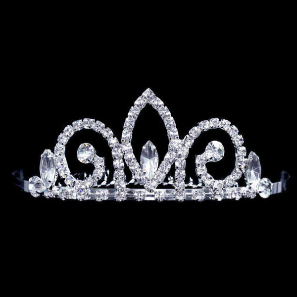 Half Fleur Crystal Rhinestone Silver Mini Tiara Frontal Comb